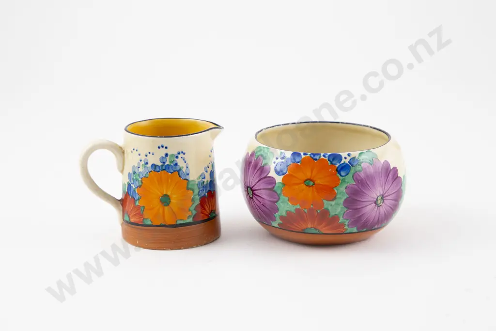 Clarice Cliff Bizzare "Mayday" Pattern Sugar & Cream Image 1++