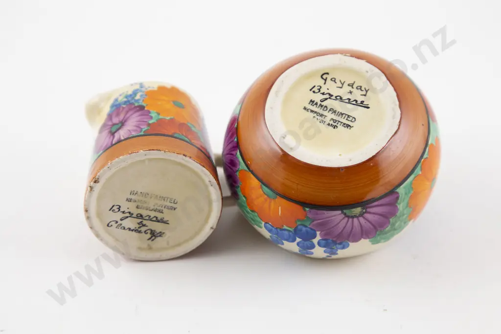 Clarice Cliff Bizzare "Mayday" Pattern Sugar & Cream Image 1++