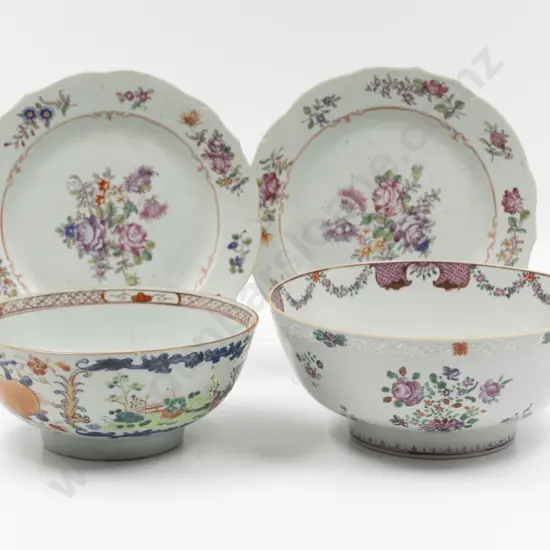 Two Late C18th Chinese Famille Rose Export Ware Bowls