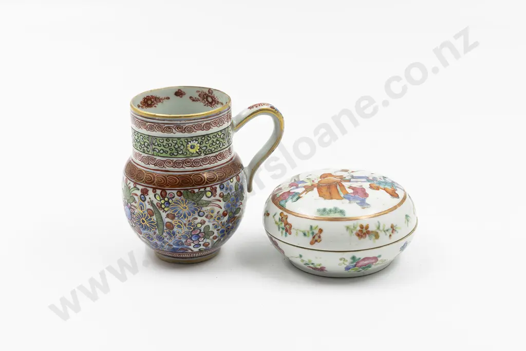 C19th Mandarin Ware Circular Porcelain Box & Cover Image 1++