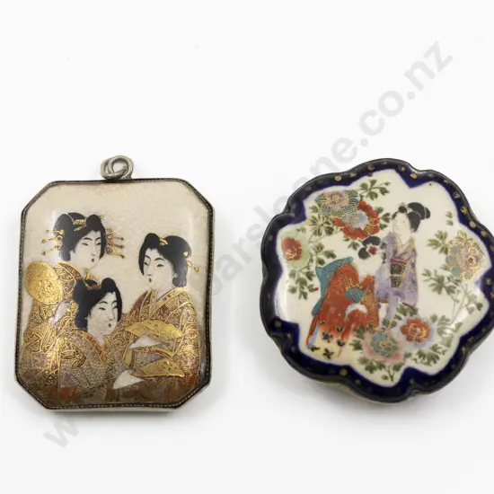 Late C19th Japanese Satsuma & Silver Octagonal Pendant