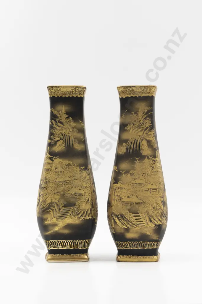 Pair Satsuma Black & Gilt Vases Image 1++