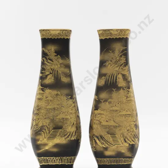 Pair Satsuma Black & Gilt Vases