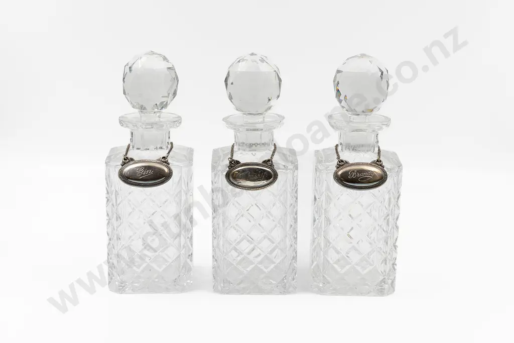 Set Of 3 Square Cut Crystal Decanters Image 1++