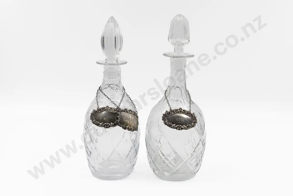 Two Crystal Mallet Shaped Decanters Image 1++