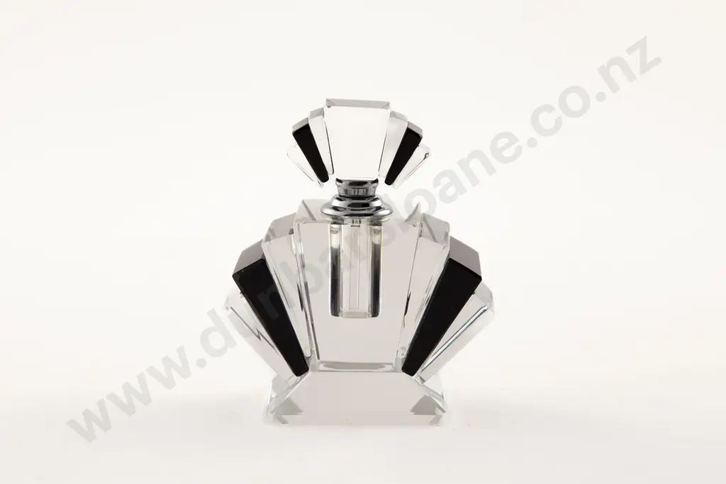 Art Deco Clear and Black Crystal Scent Bottle Image 1++