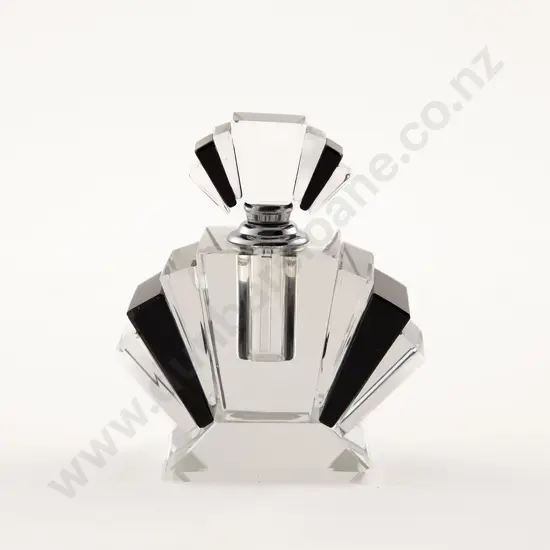 Art Deco Clear and Black Crystal Scent Bottle