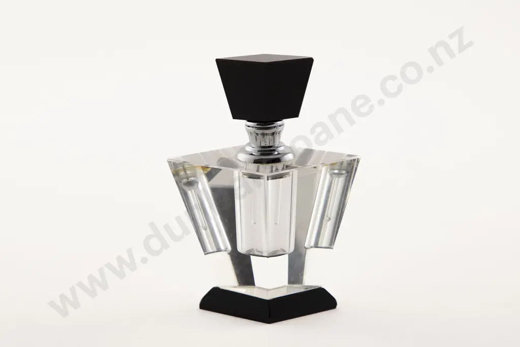 Art Deco Clear and Black Crystal Scent Bottle Image 1++
