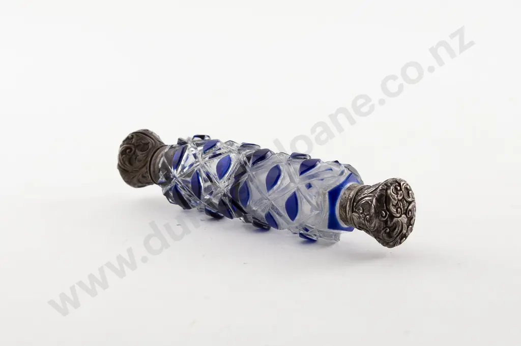 Victorian Blue Flash Cut Double Ended Scent Bottle Image 1++