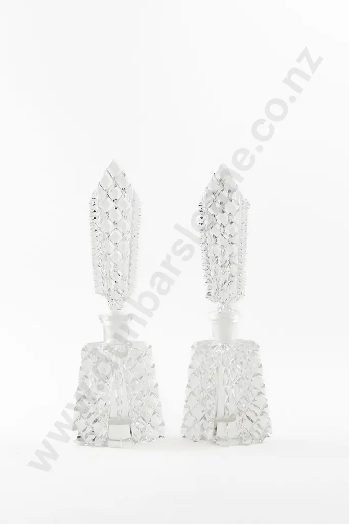 Pair Art Deco Czech Clear Glass Scent Bottles Image 1++