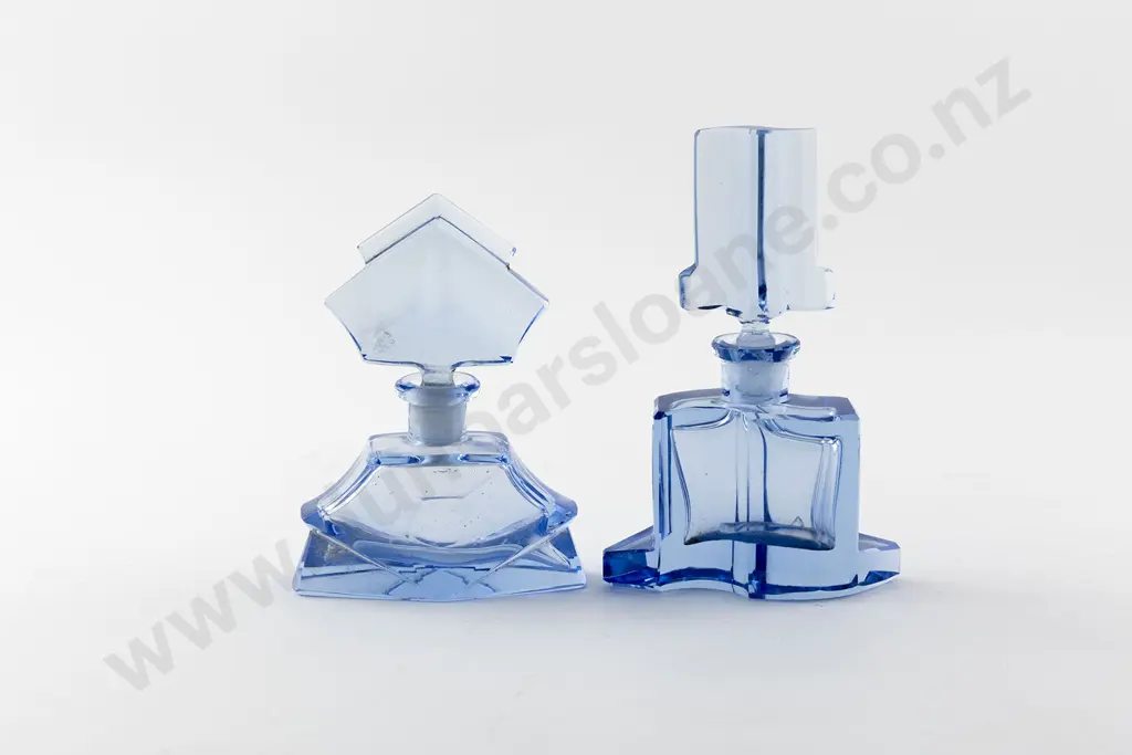 Two Czech Blue Glass Scent Bottles Image 1++