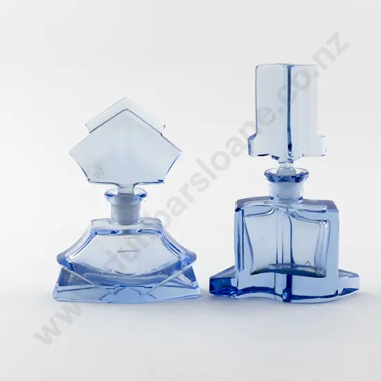 Two Czech Blue Glass Scent Bottles