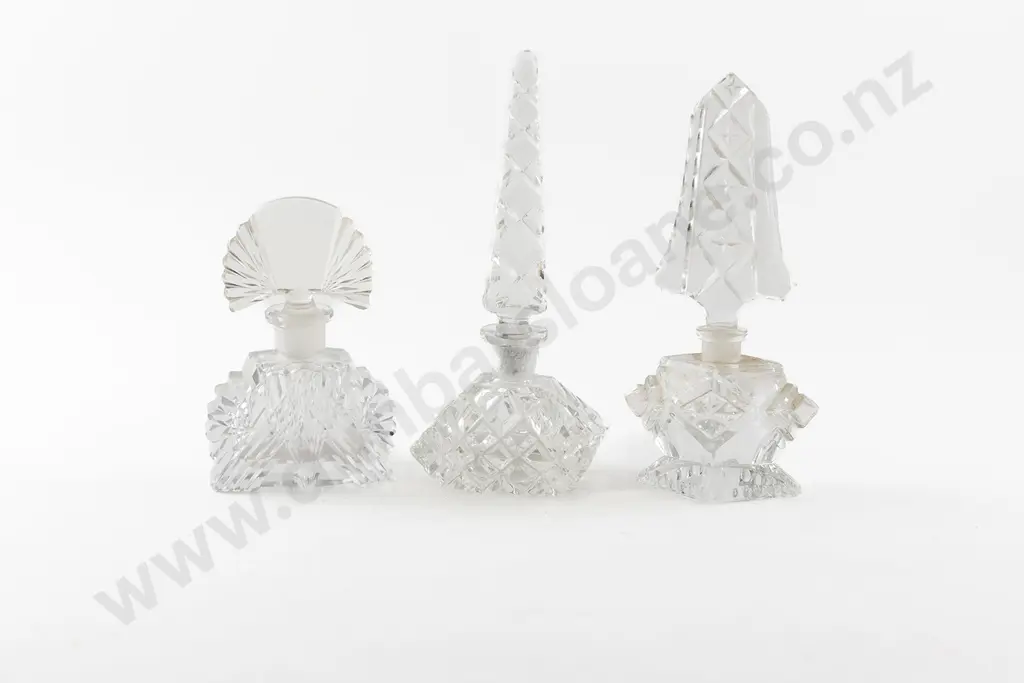 Three Czech Clear Glass Scent Bottles Image 1++