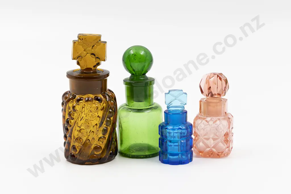Four Victorian Various Coloured Glass Salts Bottles Image 1++