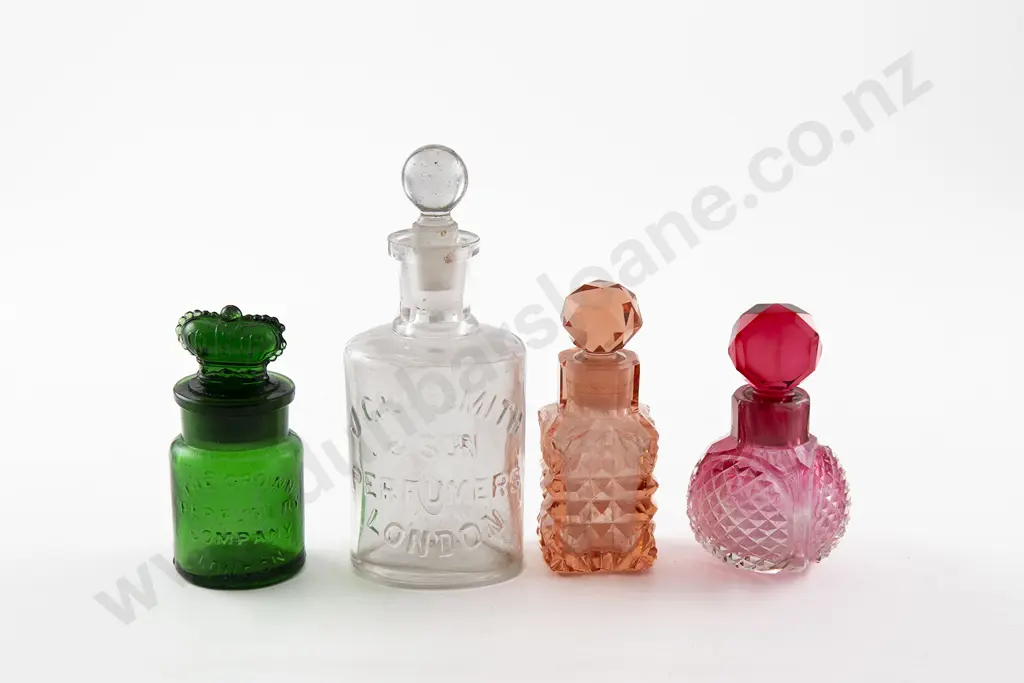 Four Victorian Various Coloured Glass Salts Bottles Image 1++