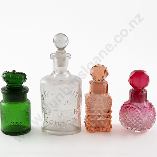 Four Victorian Various Coloured Glass Salts Bottles