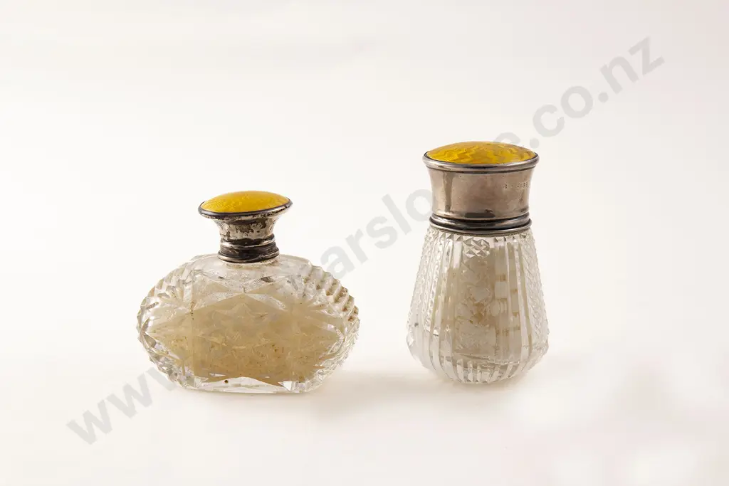 Two S/S and Yellow Enamel Topped Salts Bottles Image 1++