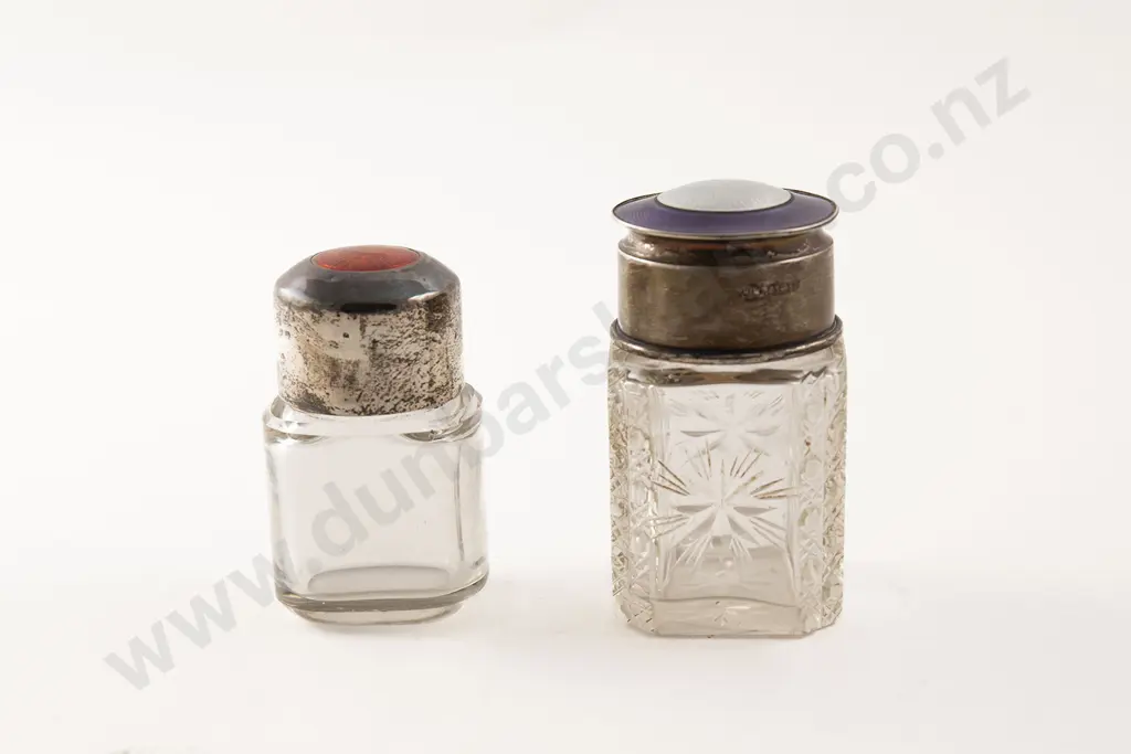 Two S/S and Enamel Topped Salts Bottles Image 1++