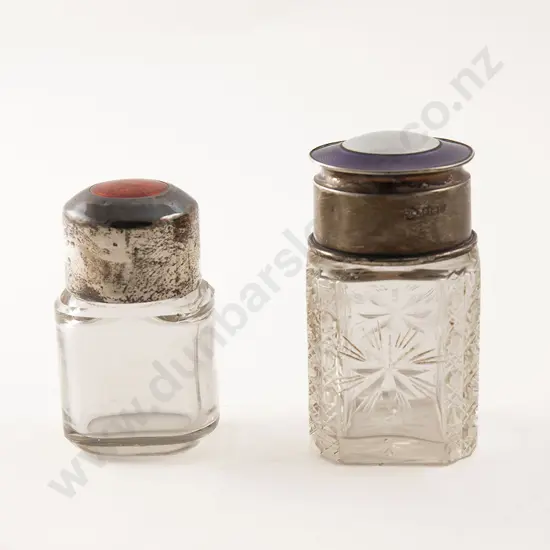Two S/S and Enamel Topped Salts Bottles
