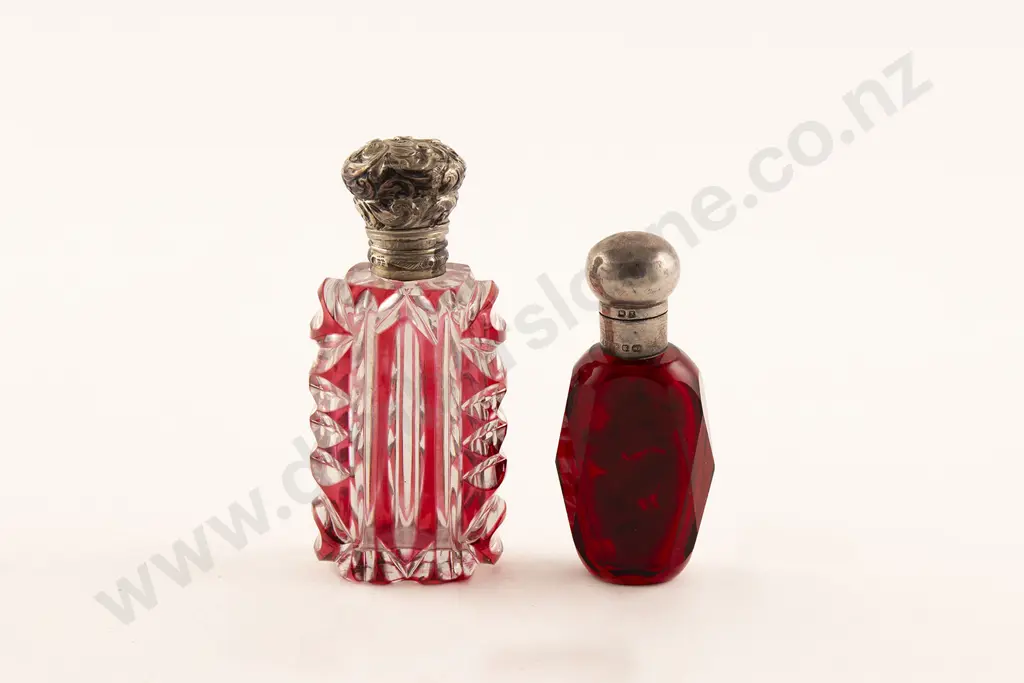 Victorian Cranberry Flash Cut Glass Salts Bottle Image 1++