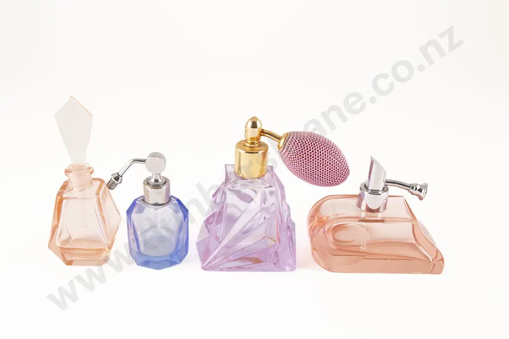 Art Deco Czech Pink Glass Scent and Atomiser Bottles Image 1++