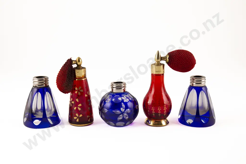 Two Mikado Mid C20th Small Ruby Glass Atomisers Image 1++