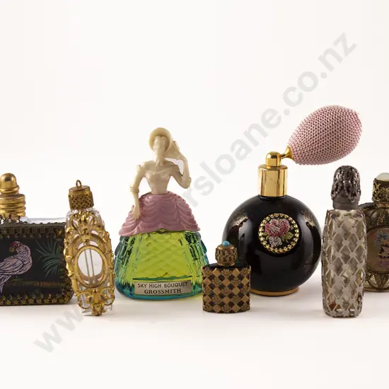 Collection Seven Novelty and Metal Mounted Scent Bottles and Phials