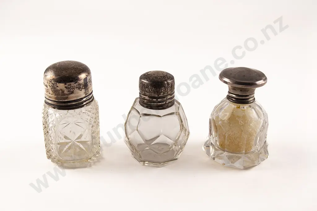Three Victorian Clear Glass Salts Bottles Image 1++
