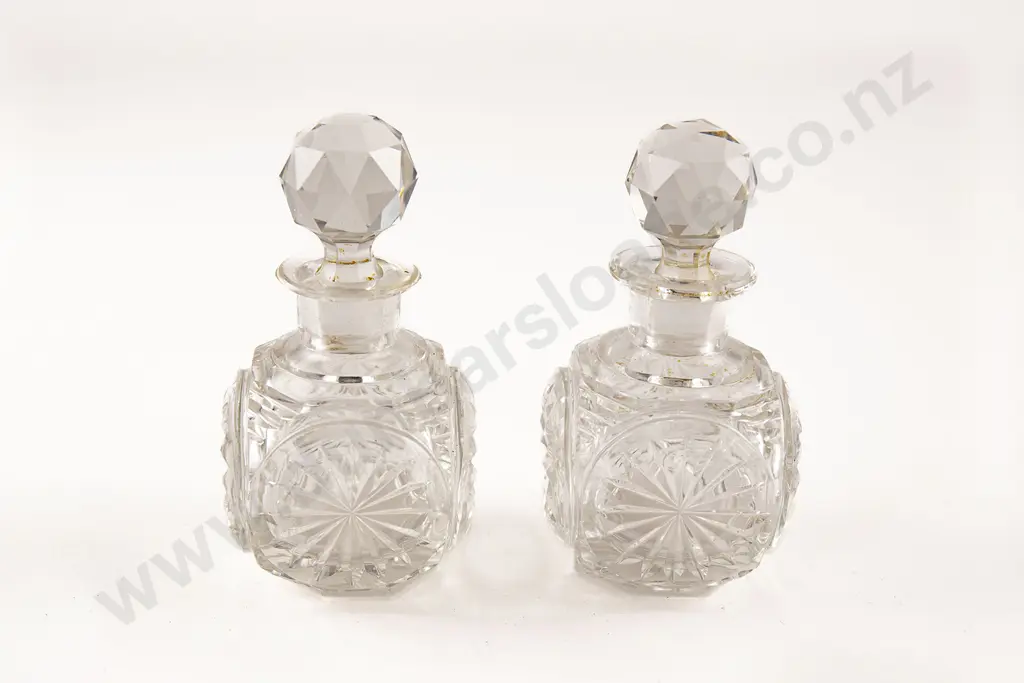Victorian Cased Pair Clear Glass Cologne Bottles Image 1++