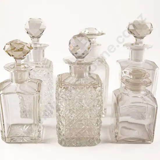 Six Victorian Clear Glass Cologne Bottles