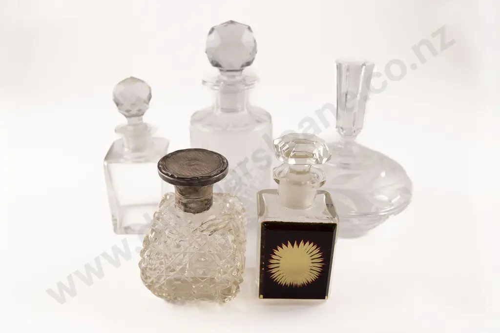 Four Victorian Clear Glass Cologne and Scent Bottles Image 1++