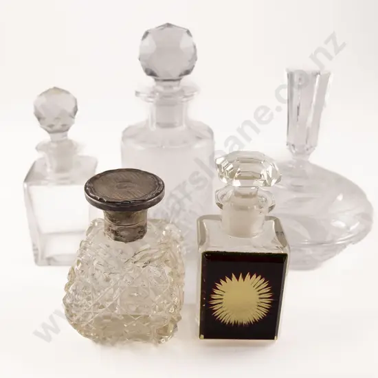 Four Victorian Clear Glass Cologne and Scent Bottles