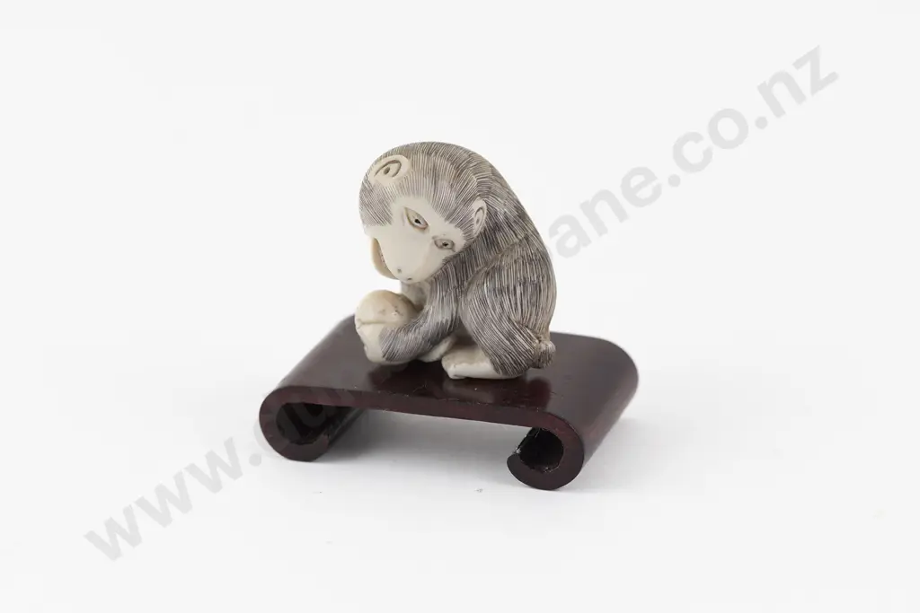 Carved Ivory Netsuke of a Monkey Image 1++