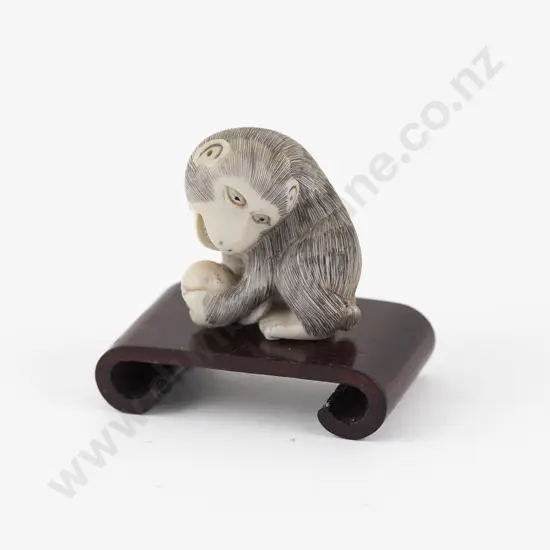 Carved Ivory Netsuke of a Monkey
