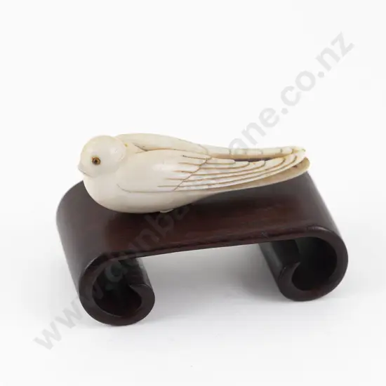 Signed Carved Ivory Netsuke of a Swallow