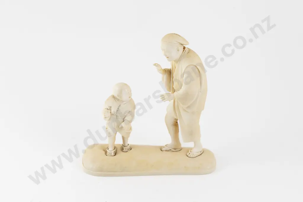 Late C19th Japanese Ivory Group Of A Father & Child Image 1++
