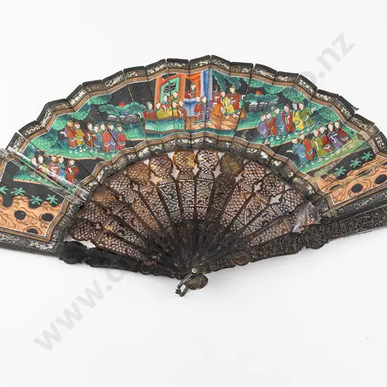Late C19th Chinese Tortoiseshell Hand Painted Fan