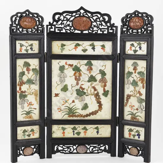 Chinese Jade and Hardstone Miniature Table Screen