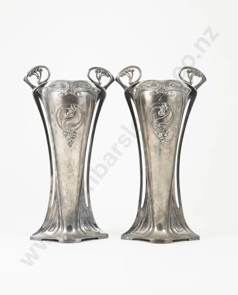 Pair WMF Art Nouveau S/Plate Vases Image 1++