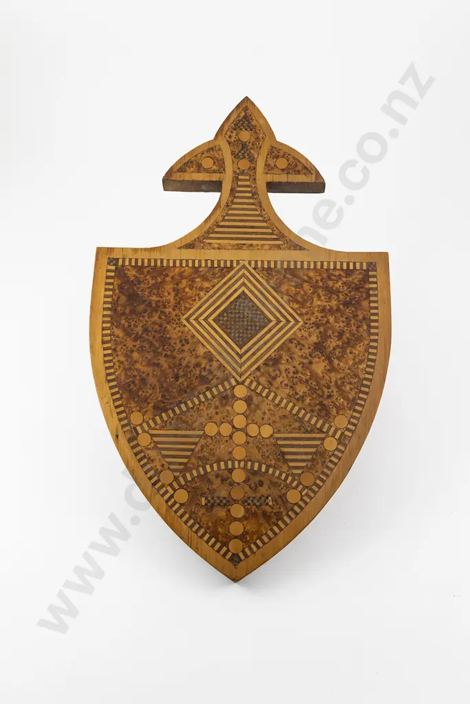 NZ Colonial Native Timber Inlaid Shield Image 1++