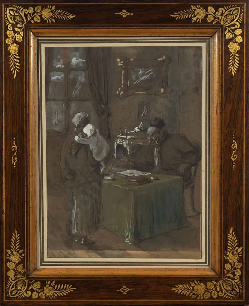 Style Of Honore Daumier - 19th Century French Lawyers Office Scene Image 1++