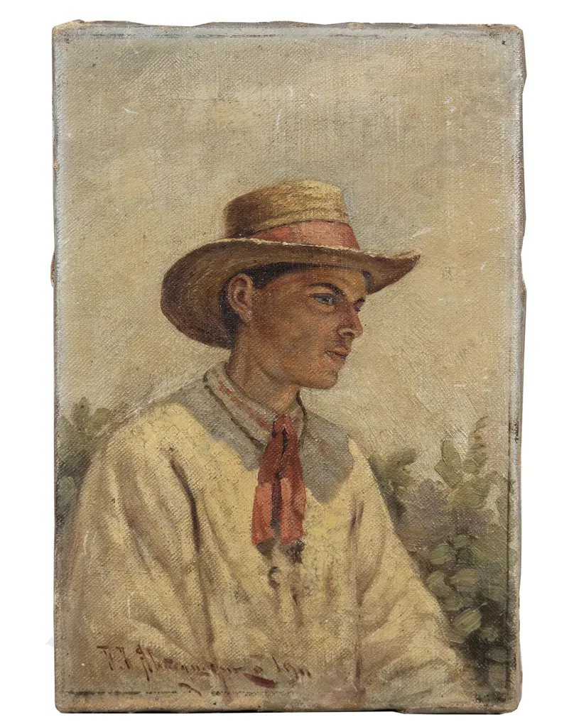 P W Jawtuschenko - Portrait Of A Man With A Straw Hat Image 1++