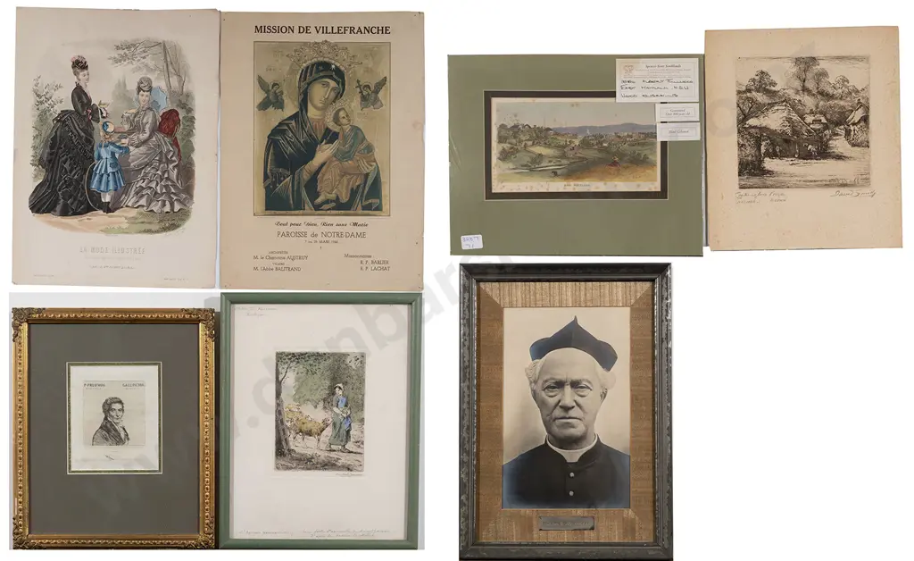 Group Of Seven Various Antique Prints Etchings & A Photograph Image 1++