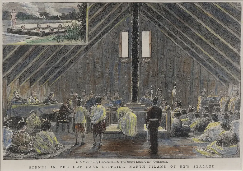 Vict Coloured Engraving Scenes In The Hot Lake District North Island Of New Zealand Image 1++