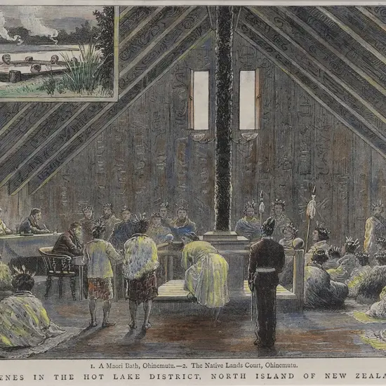 Vict Coloured Engraving Scenes In The Hot Lake District North Island Of New Zealand