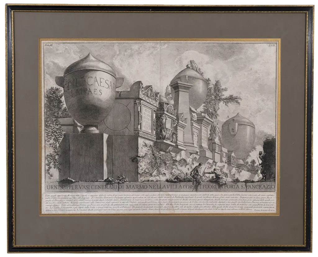Large Antique Stage Design Engraving Of Roman Tombs Image 1++