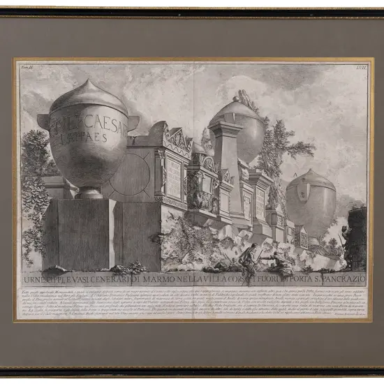 Large Antique Stage Design Engraving Of Roman Tombs