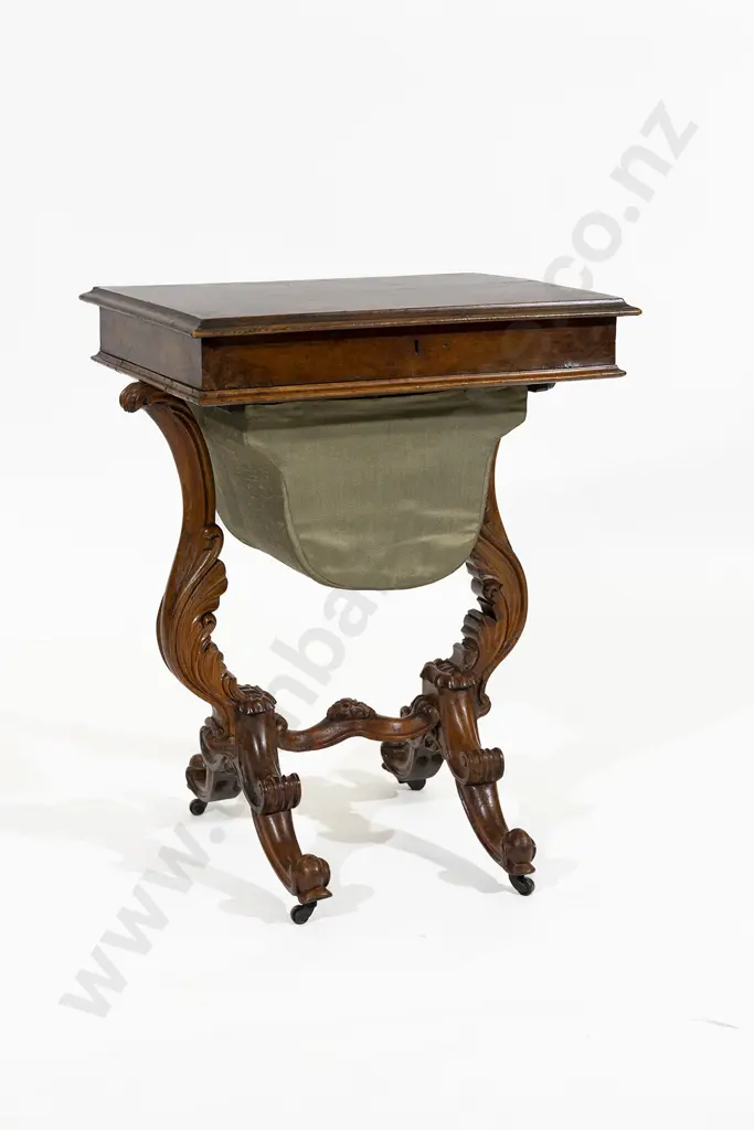 Early Victorian Figured Walnut Work Table Image 1++
