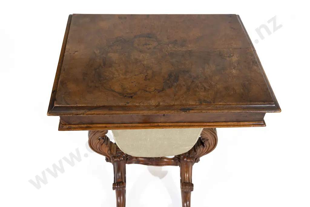 Early Victorian Figured Walnut Work Table Image 1++