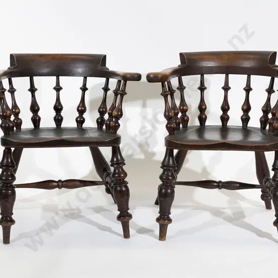 Pair Victorian Pine & Elm Smokers Bow Armchairs